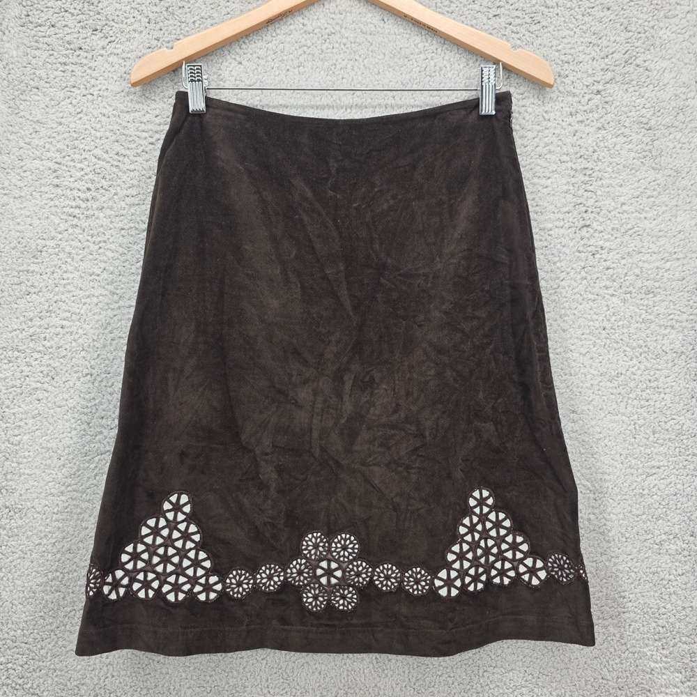 Anthropologie Odille Brown Velvet A-Line Skirt Geometric Cutout Detail Size‎ 2